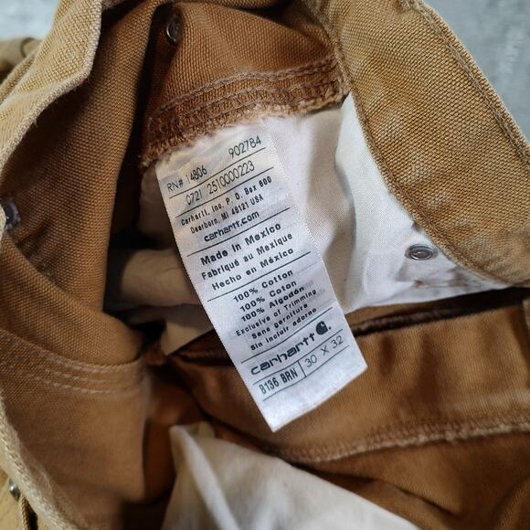 VTG Carhartt Double knee B136 leather patch utililty workwear pants mens 30x32 - Picture 6 of 8